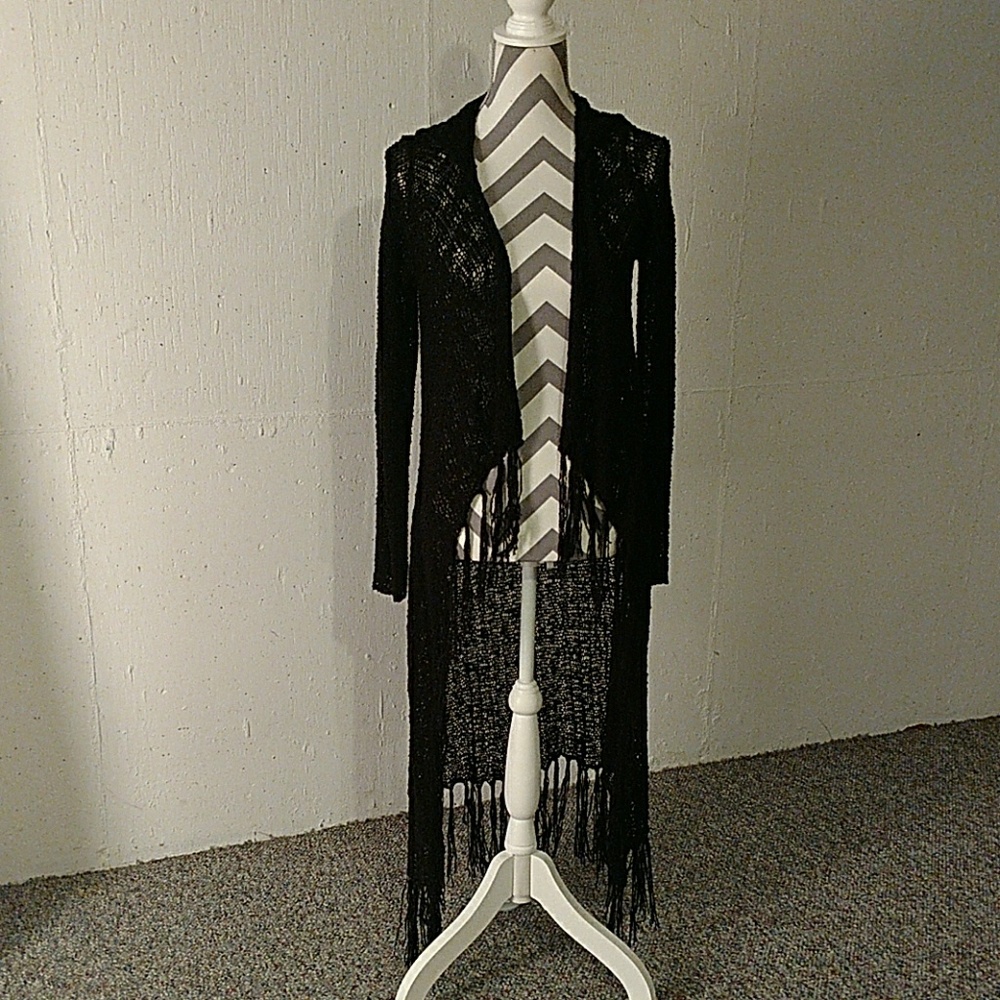 Long hooded cardigan.